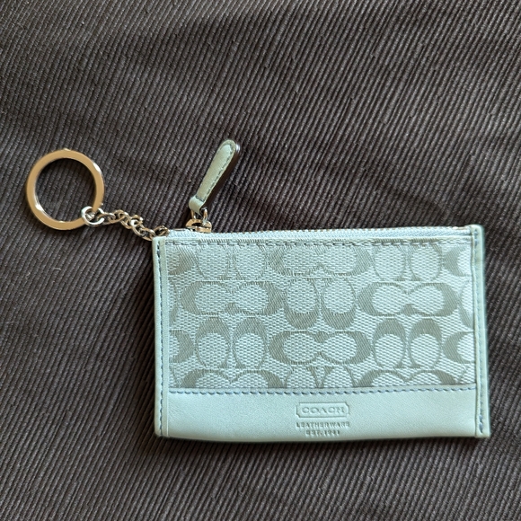 Coach Accessories - Coach "Hampton" Signature Light Blue Card Holder Key Chain